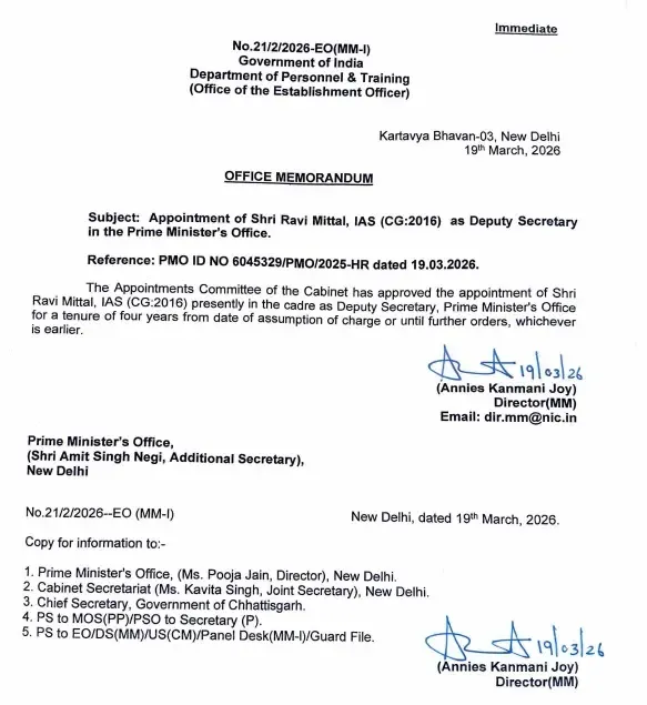 डॉ. रवि मित्तल की पीएमओ में उप सचिव के रूप में नियुक्ति: युवा आईएएस अधिकारियों की बढ़ती भूमिका