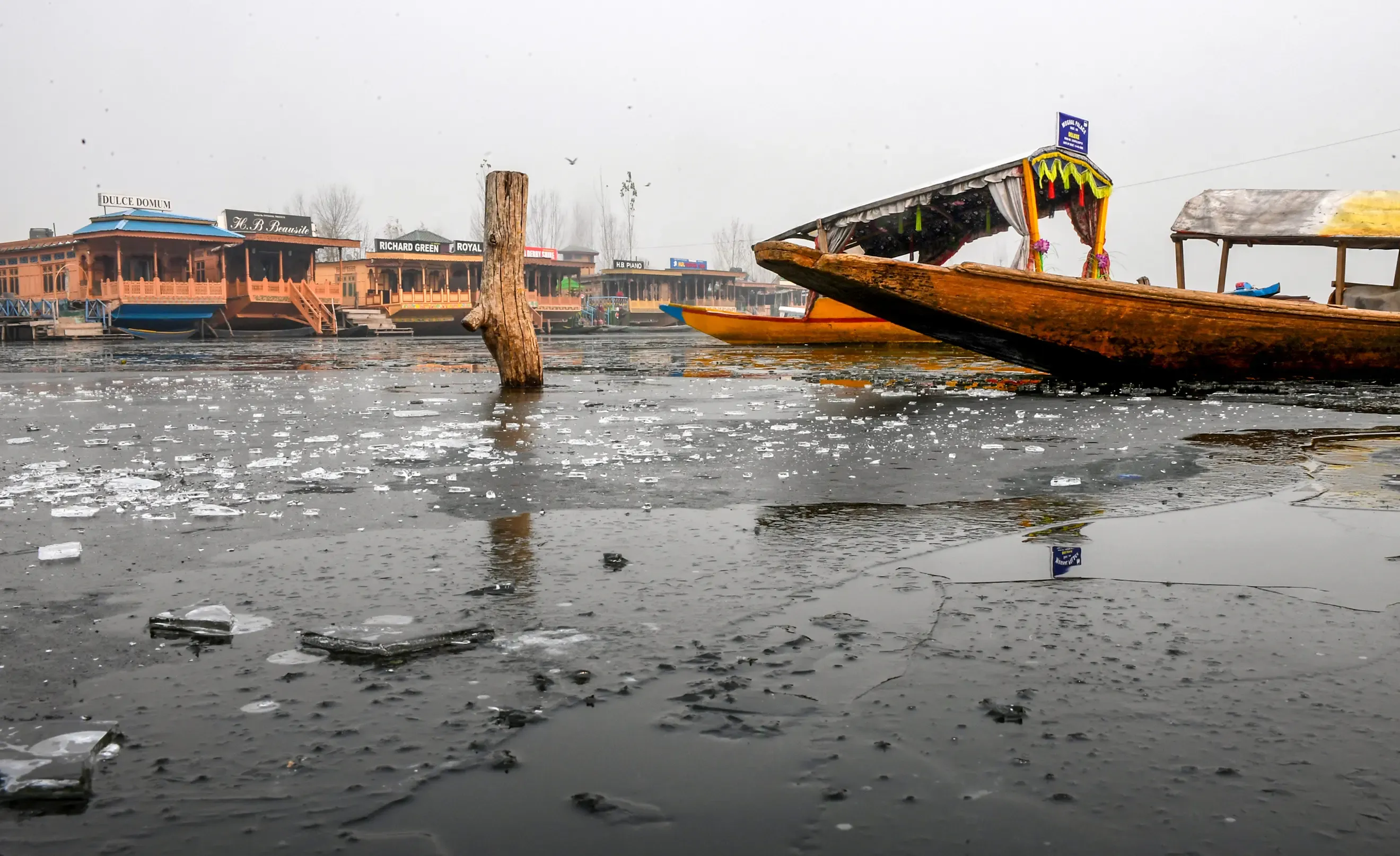 Dal Lake in Kashmir Encases Itself in Ice After Days of Frigid Temperatures