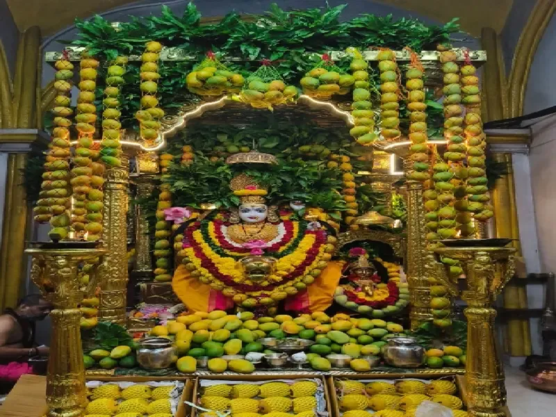 अक्षय तृतीया पर मुंबादेवी मंदिर में आम महोत्सव का आयोजन, आमों से सजाई गई मां की मूर्ति