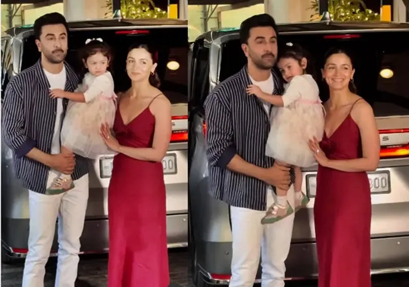 Raha, the adorable daughter of Alia and Ranbir, sends a charming flying kiss to the camera during a family celebration