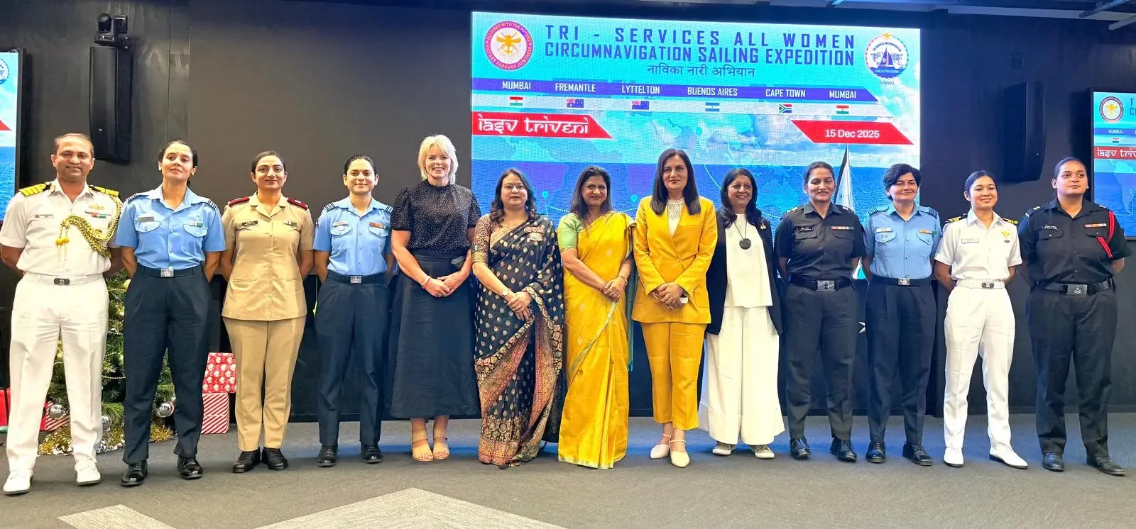 How did the all-women Indian Army sailing vessel Triveni receive a grand welcome in Christchurch?