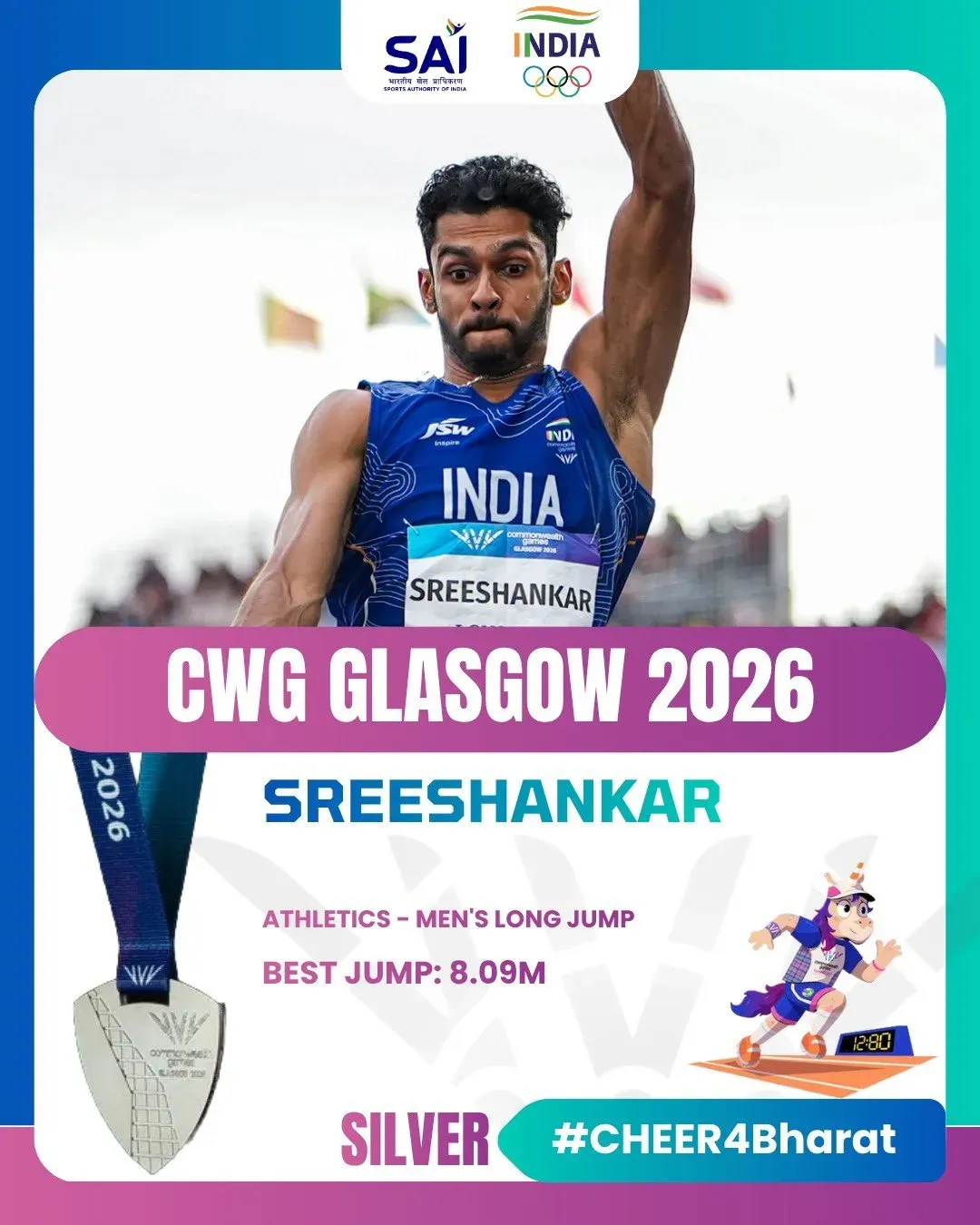 Amit Shah congratulates Shreeshankar on CWG 2026 silver