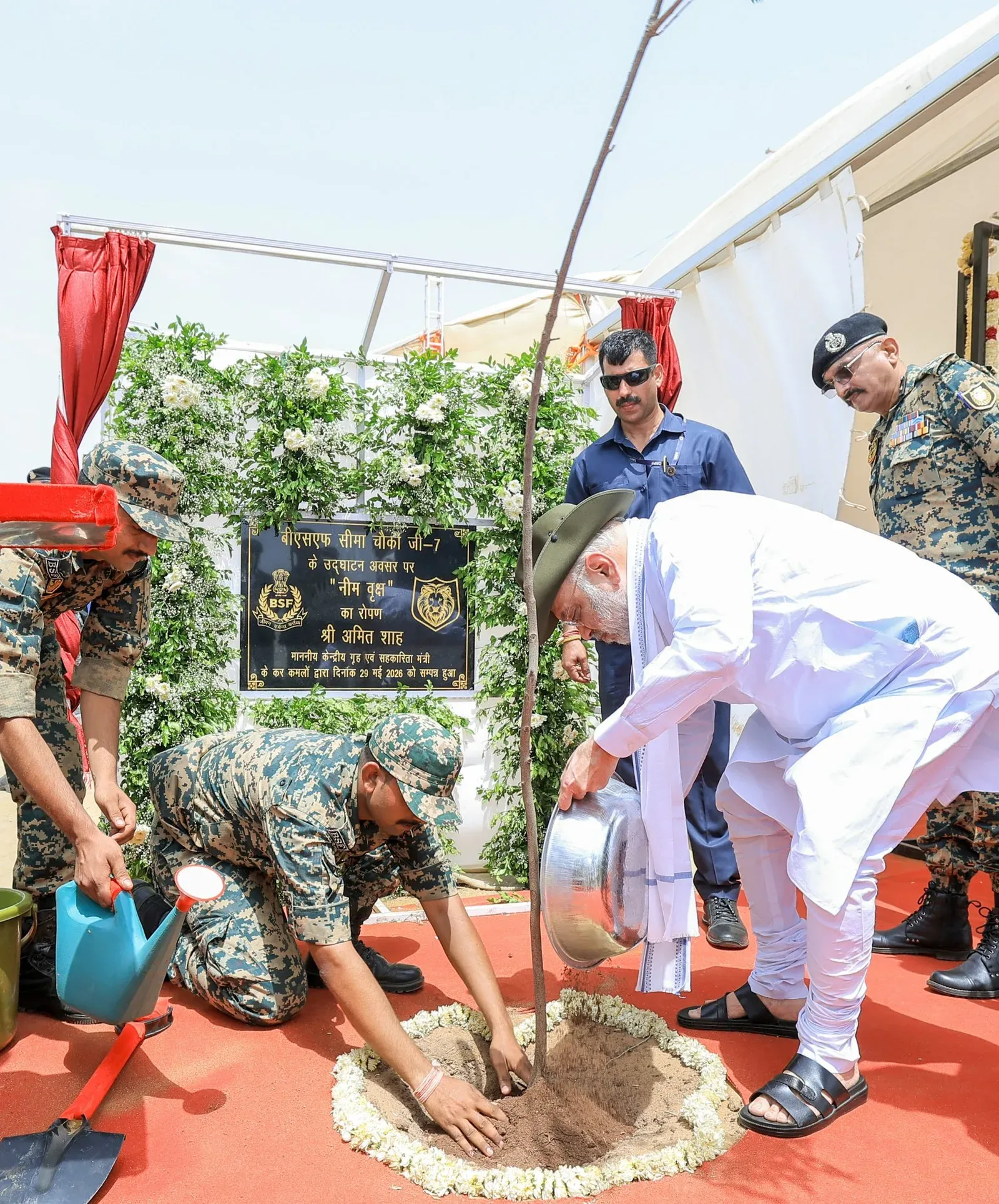 Amit Shah Plants Neem at India-Pak Border Outpost in Bhuj