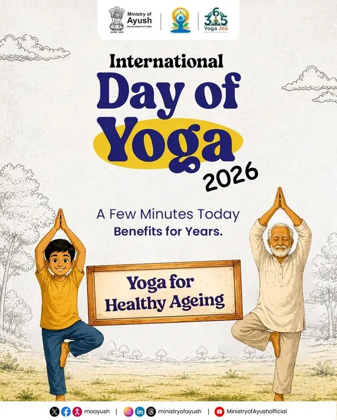 अंतर्राष्ट्रीय योग दिवस 2026 की थीम 'स्वस्थ बुढ़ापे के लिए योग' घोषित, दीर्घायु और स्वास्थ्यकाल पर जोर
