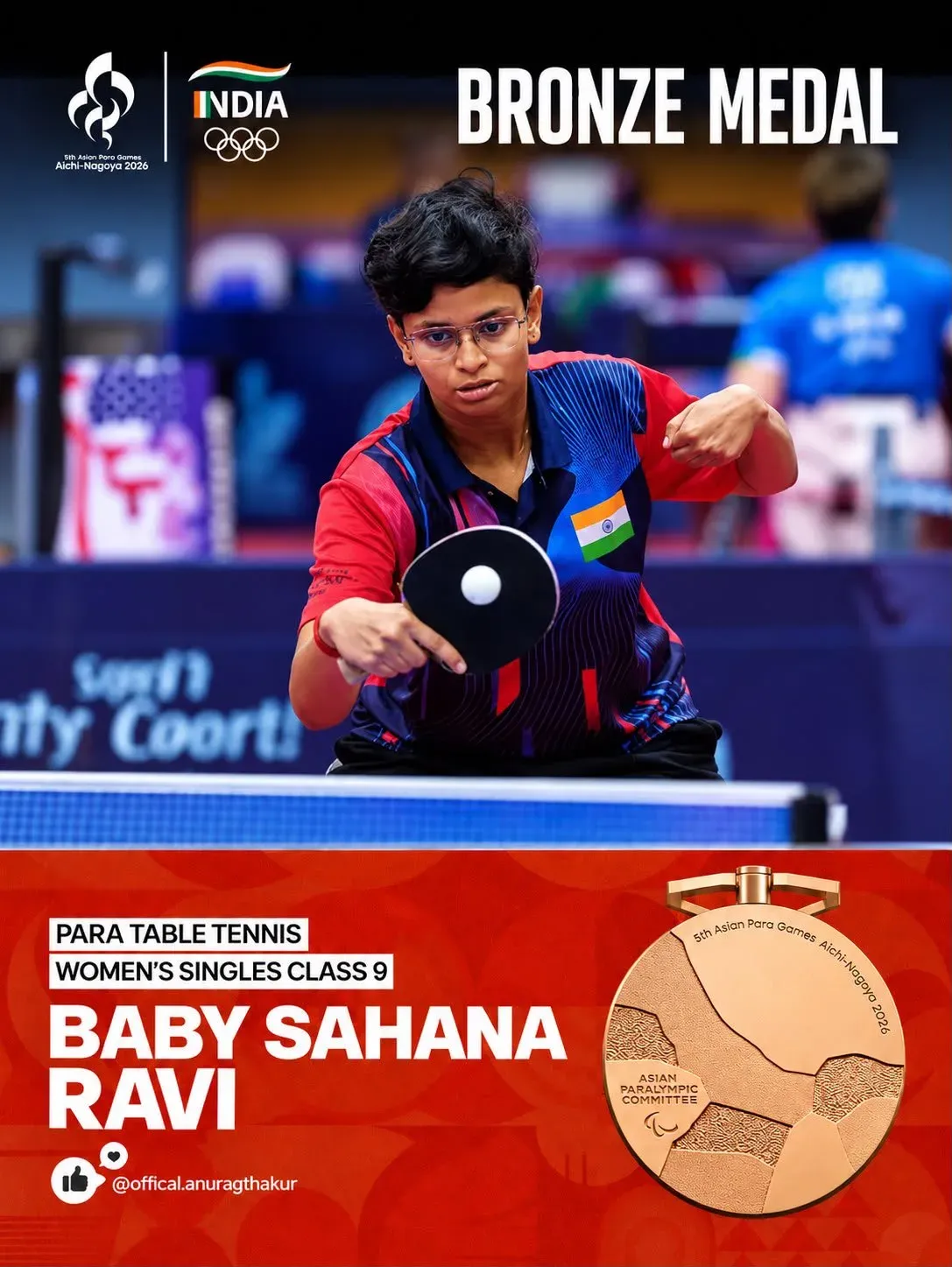 Anurag Thakur hails Baby Sahana Ravi's bronze at Asian Para Games 2026