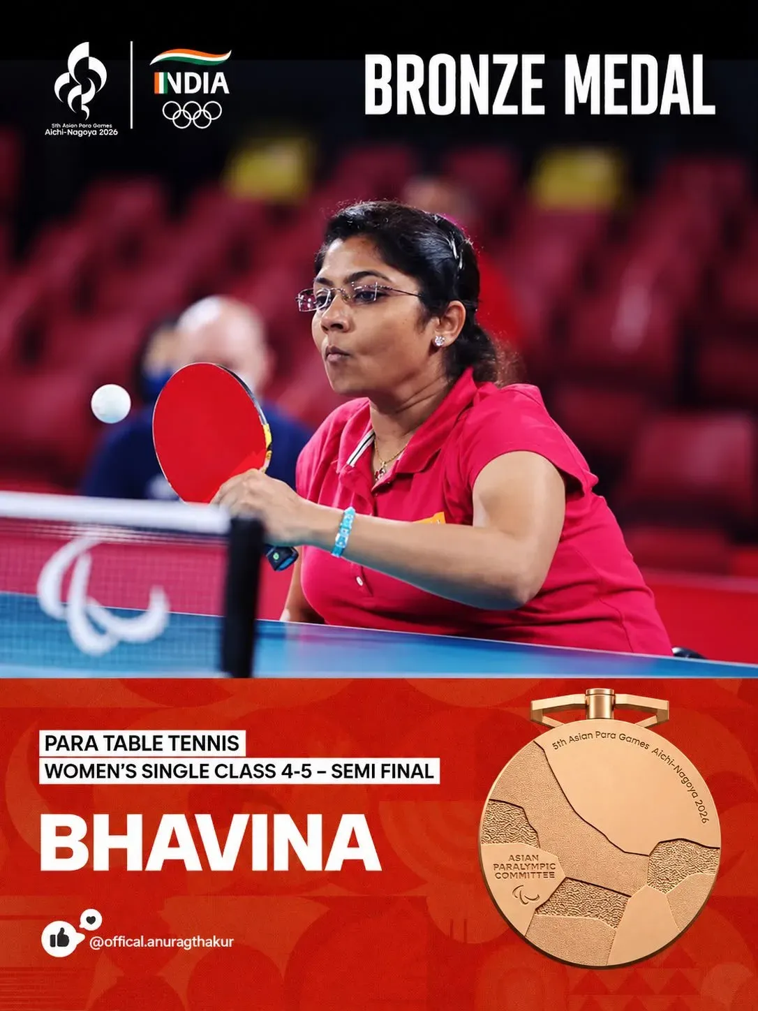 Anurag Thakur hails Bhavina Patel's Asian Para Games bronze