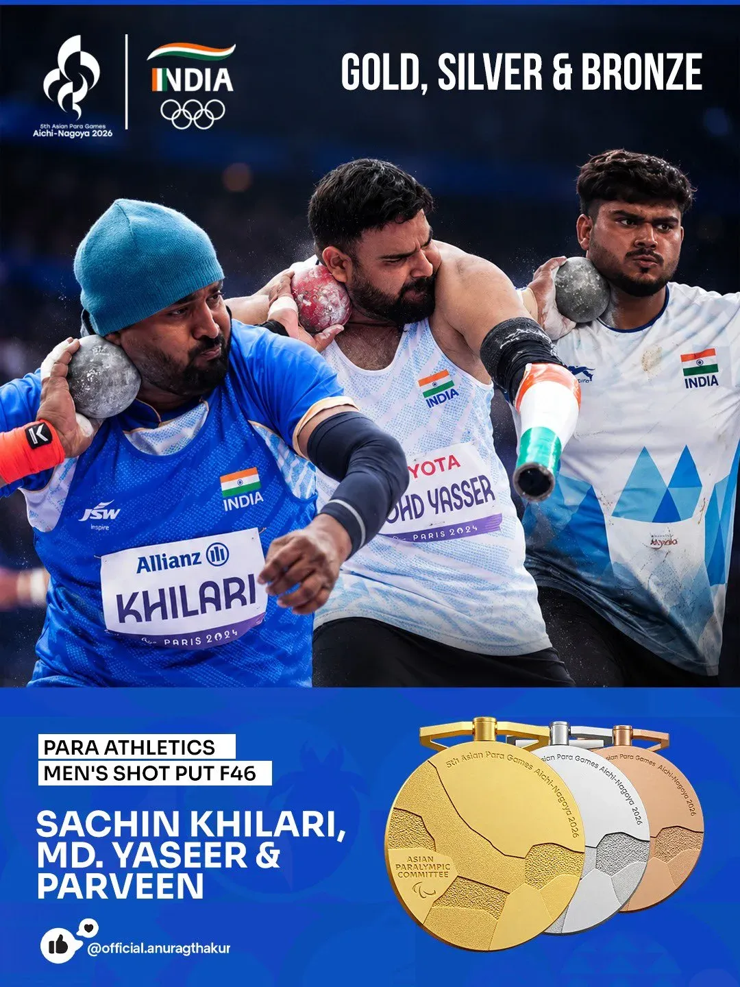 Anurag Thakur hails India's triple podium in Asian Para Games Shot Put