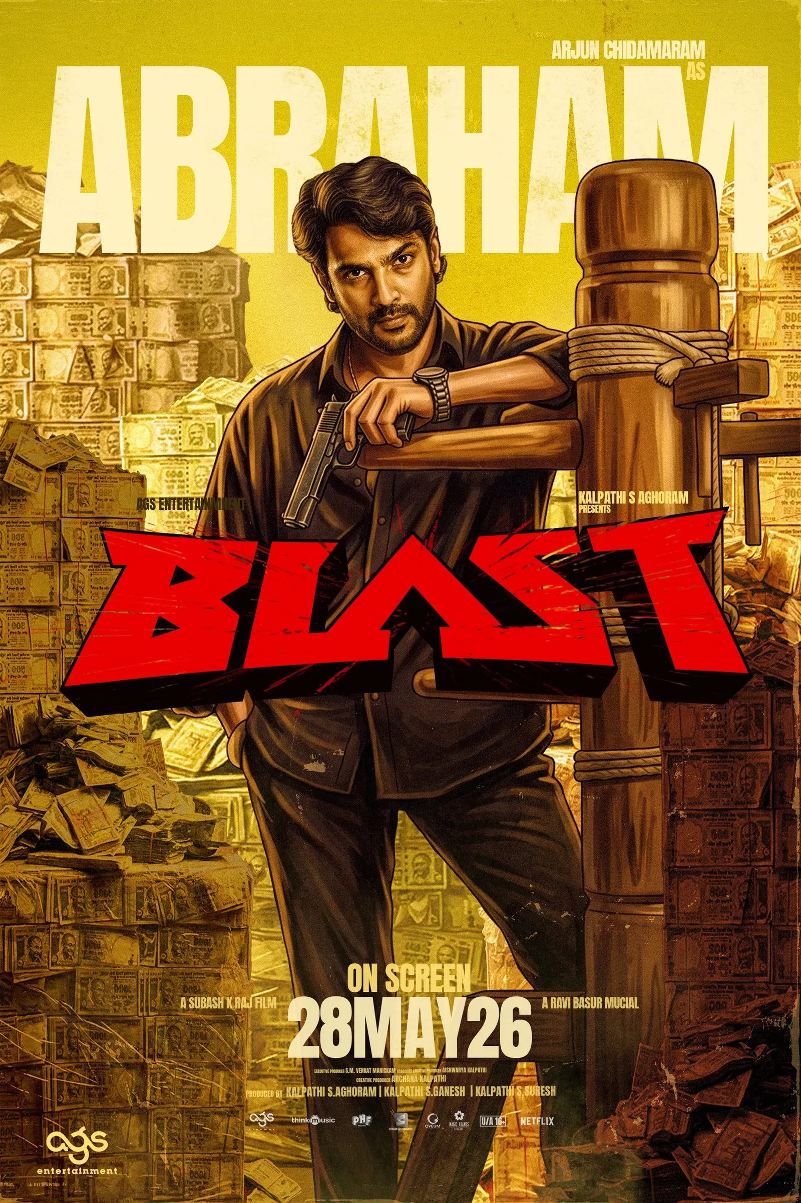 Arjun Chidambaram as Abraham in 'Blast' ft. Arjun Sarja, Priety Mukhundhan