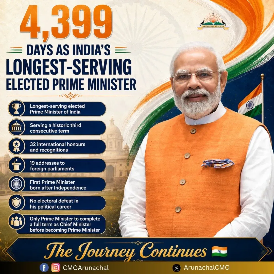 Arunachal CMO congratulates PM Modi on record tenure
