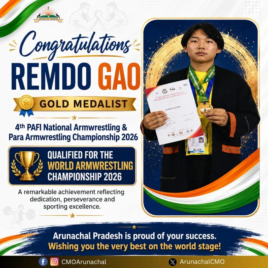 Arunachal CMO Congratulates Remdo Gao on PAFI Gold Medal