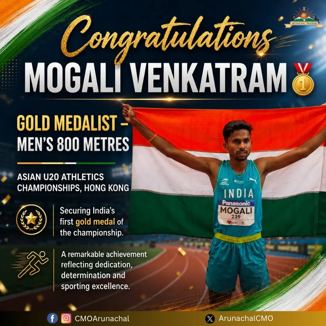 Arunachal CMO Congratulates Venkatram on Asian U20 800m Gold