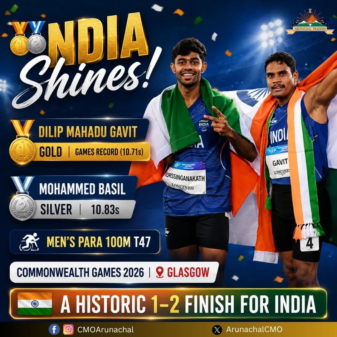 Arunachal CMO Hails India's 1-2 Para Sprint Sweep at CWG 2026