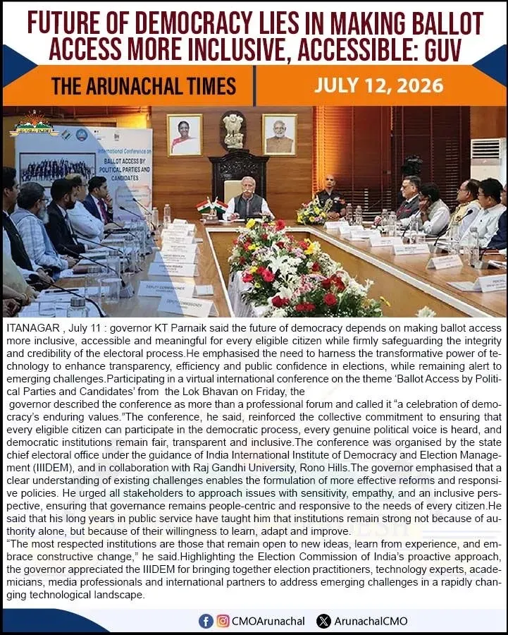 Arunachal Governor K.T. Parnaik backs tech for poll transparency