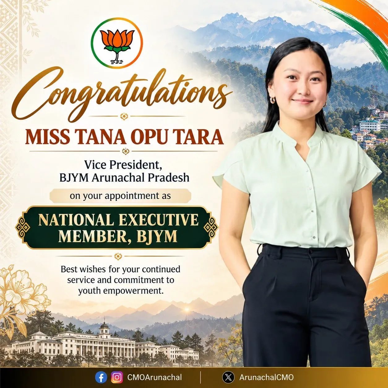 Arunachal's Tana Opu Tara Elevated to BJYM National Executive