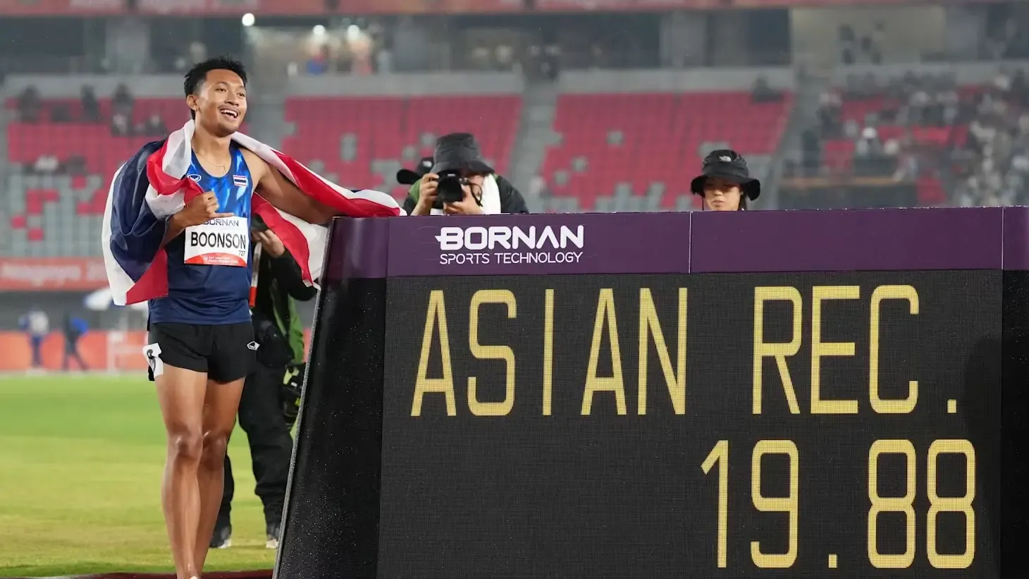 Puripol Boonson matches Asian record with 19.88, seals 100m-200m double at Asian Games 2026