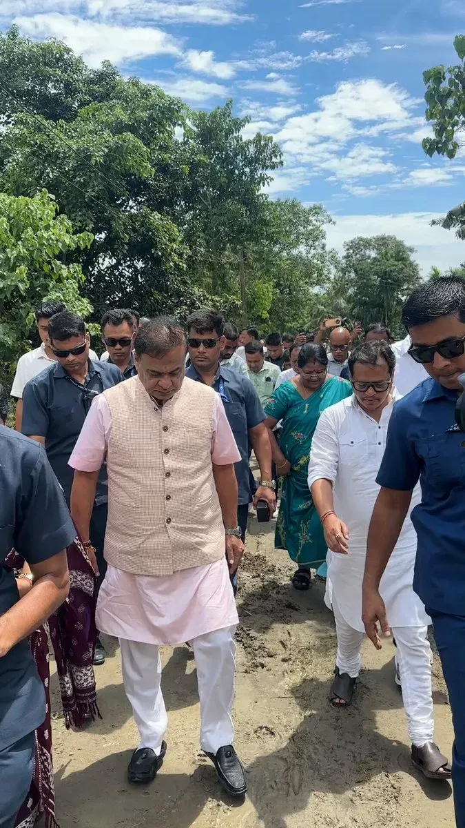 Assam CM Himanta visits flood-hit Mangaldai, inspects breached embankments