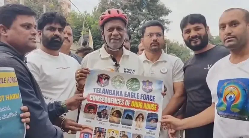 BJP MP K. Laxman launches cycling drive in Hyderabad to combat drug abuse