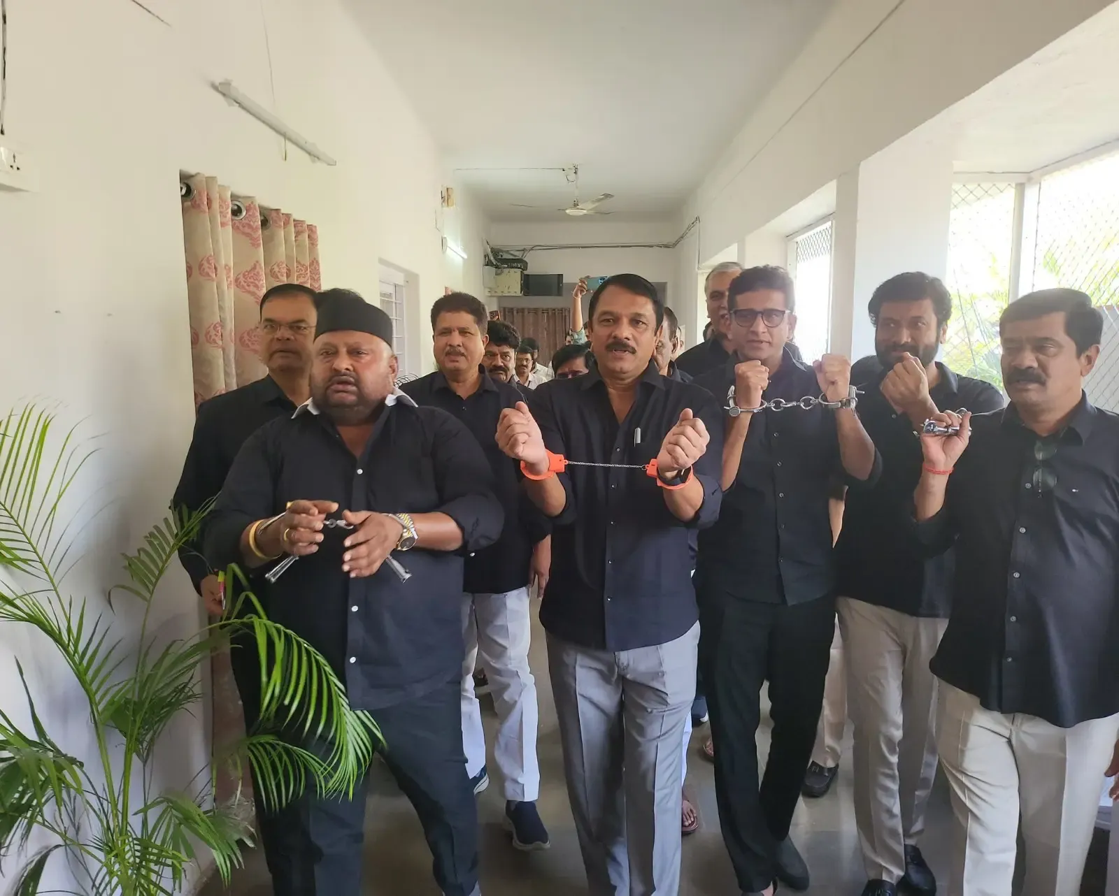 BRS Legislators Arrive at Telangana Assembly in Handcuffs as Protest Gesture