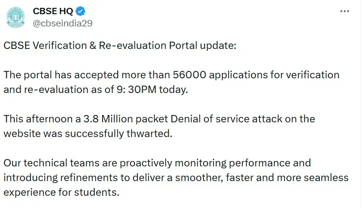 CBSE gets 56,000 re-evaluation pleas, foils 3.8 million-packet cyber attack