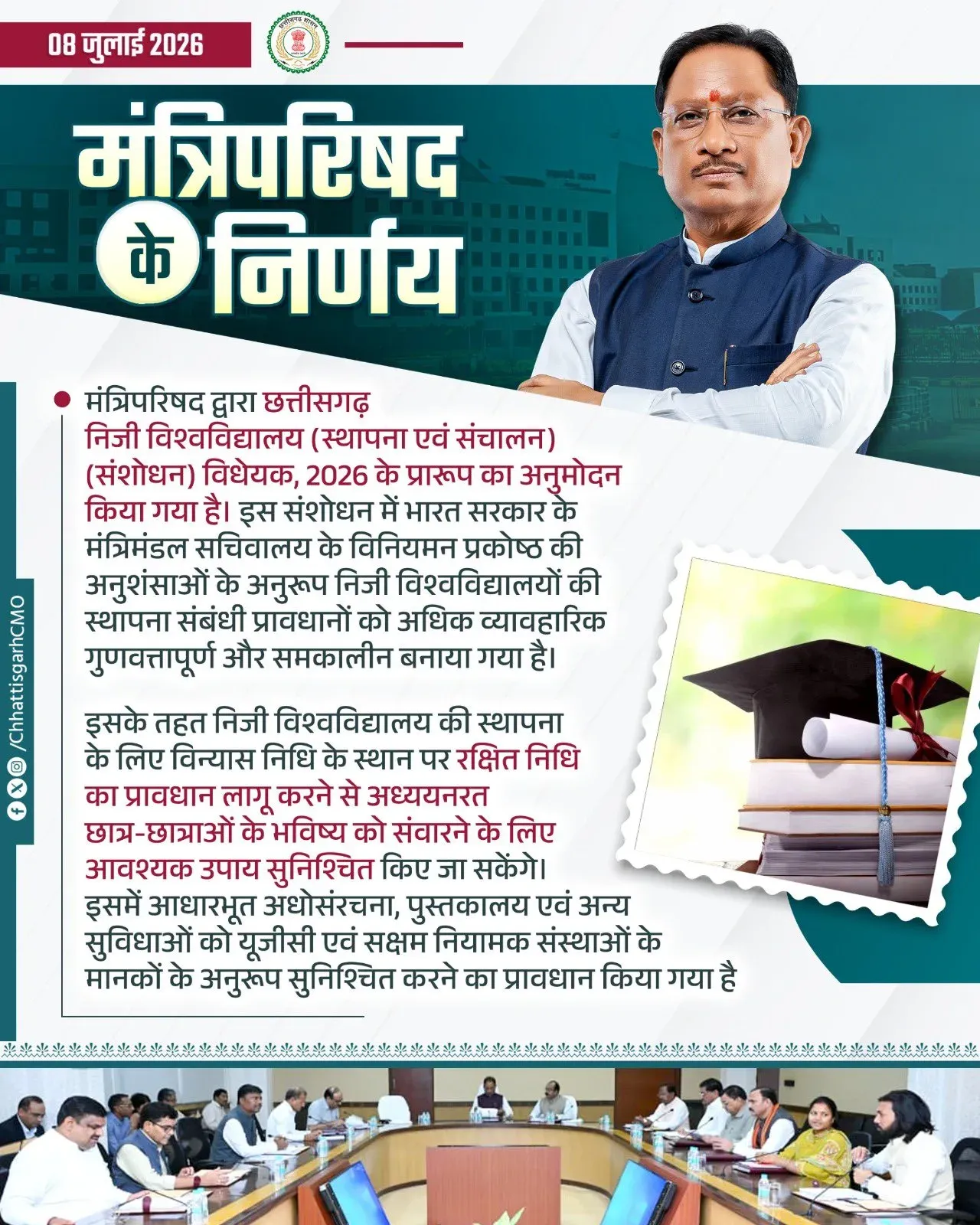 Chhattisgarh Cabinet Clears Private University Amendment Bill 2026