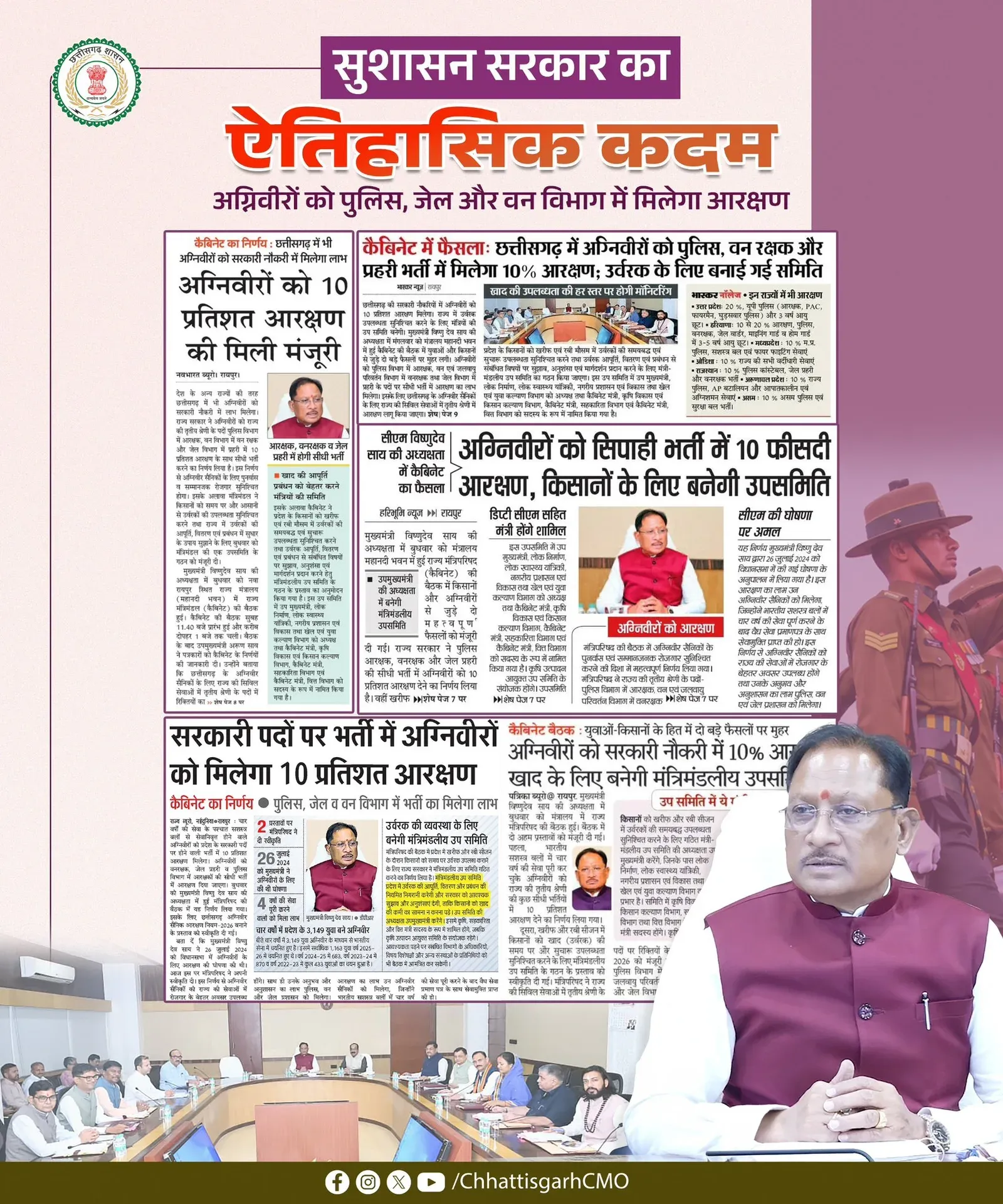 Chhattisgarh CMO Hails Cabinet Decisions for Agniveers, Farmers