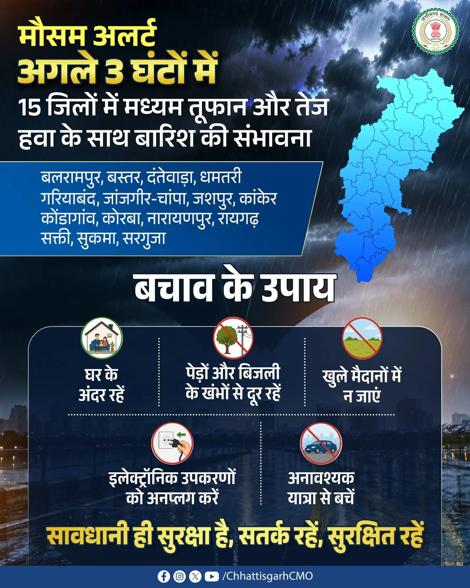 Chhattisgarh CMO Issues Storm Alert for 15 Districts