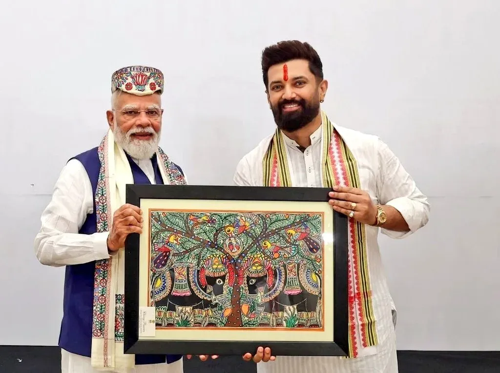 Chirag Paswan attends NDA meet at Bharat Mandapam, felicitates PM Modi