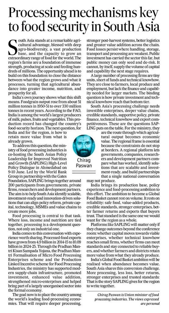 Chirag Paswan Calls for South Asia Food Processing Leap
