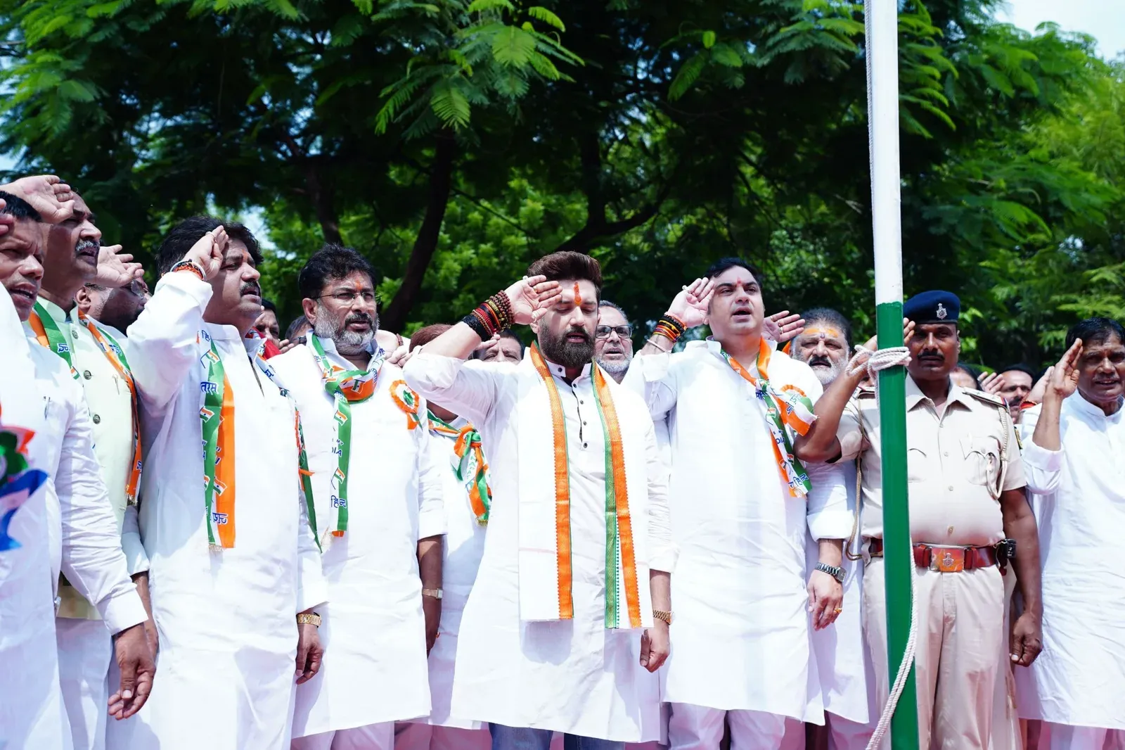 Chirag Paswan Hoists Tricolour at LJP Bihar Office on 80th Independence Day