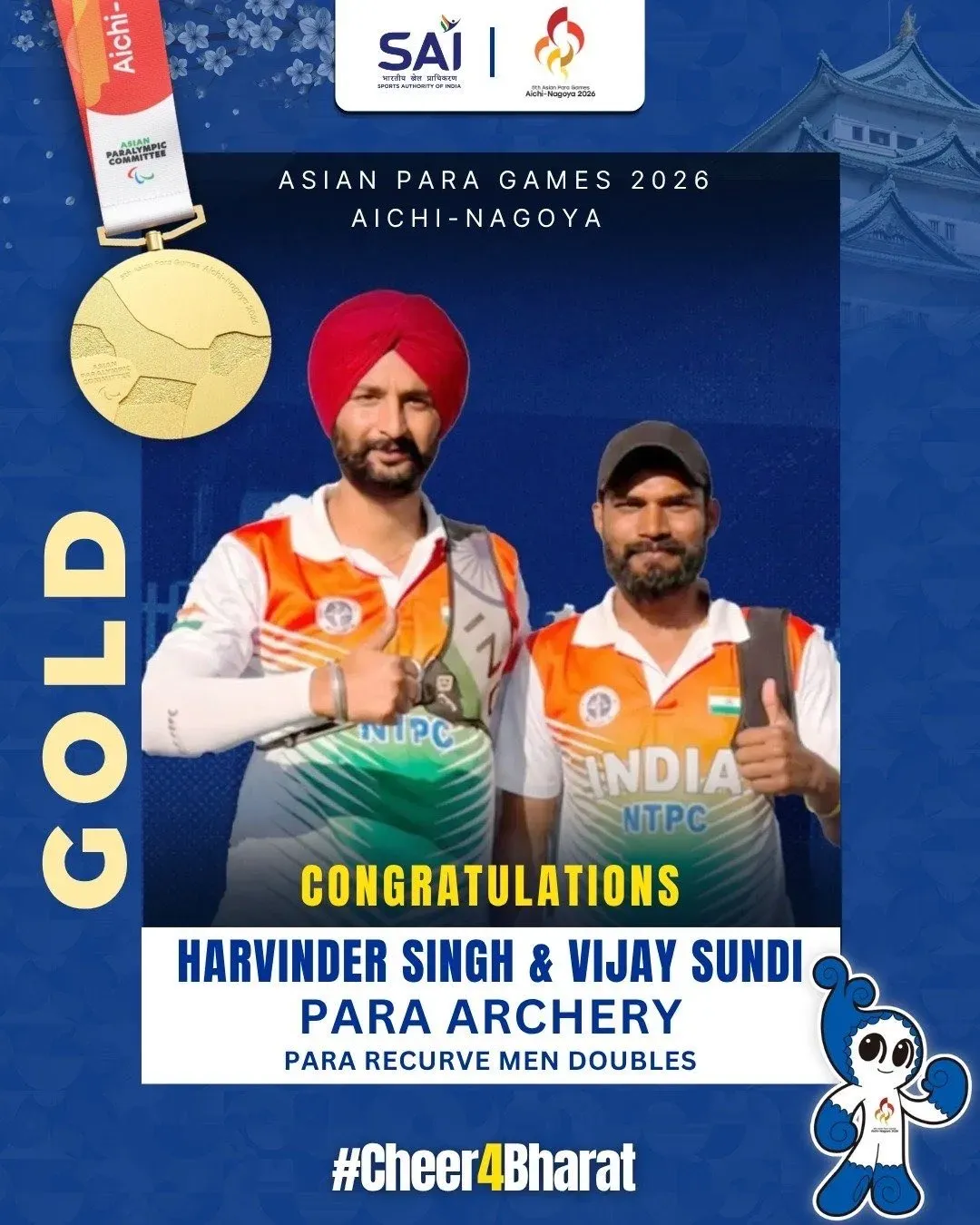 CM Bhajan Lal Hails India's 5 Gold Medals at Asian Para Games 2026