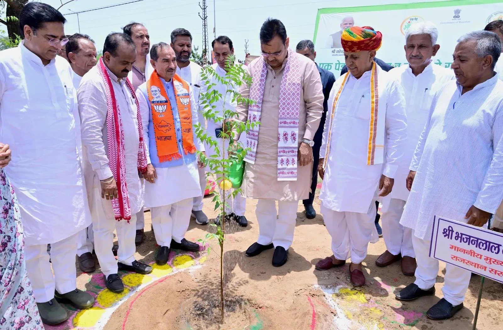 CM Bhajan Lal plants saplings in Kekri under Ek Ped Maa Ke Naam