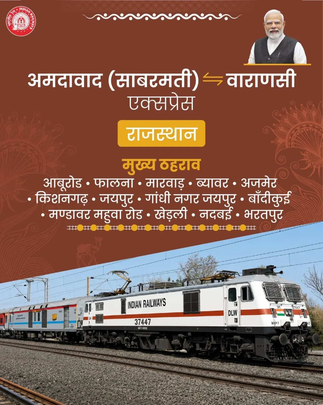 CM Bhajan Lal Welcomes Sabarmati–Varanasi Express for Rajasthan