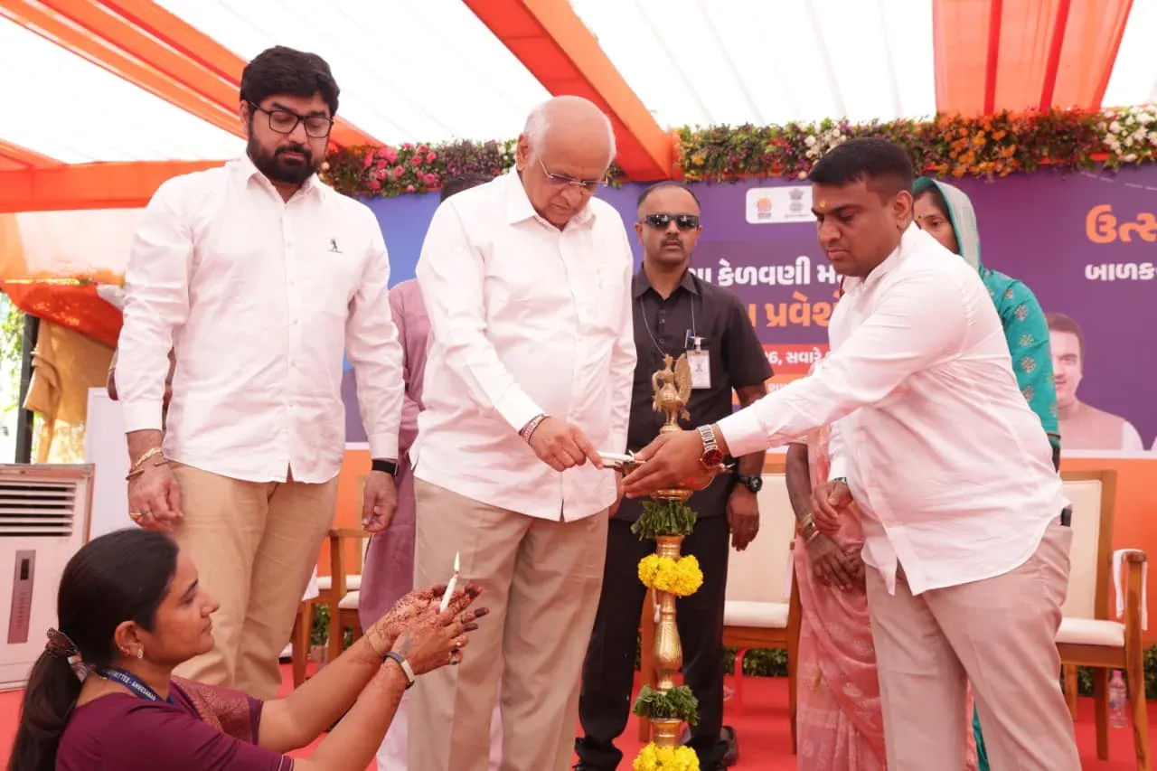 CM Bhupendra Patel Enrolls Children at Sanand School Festival