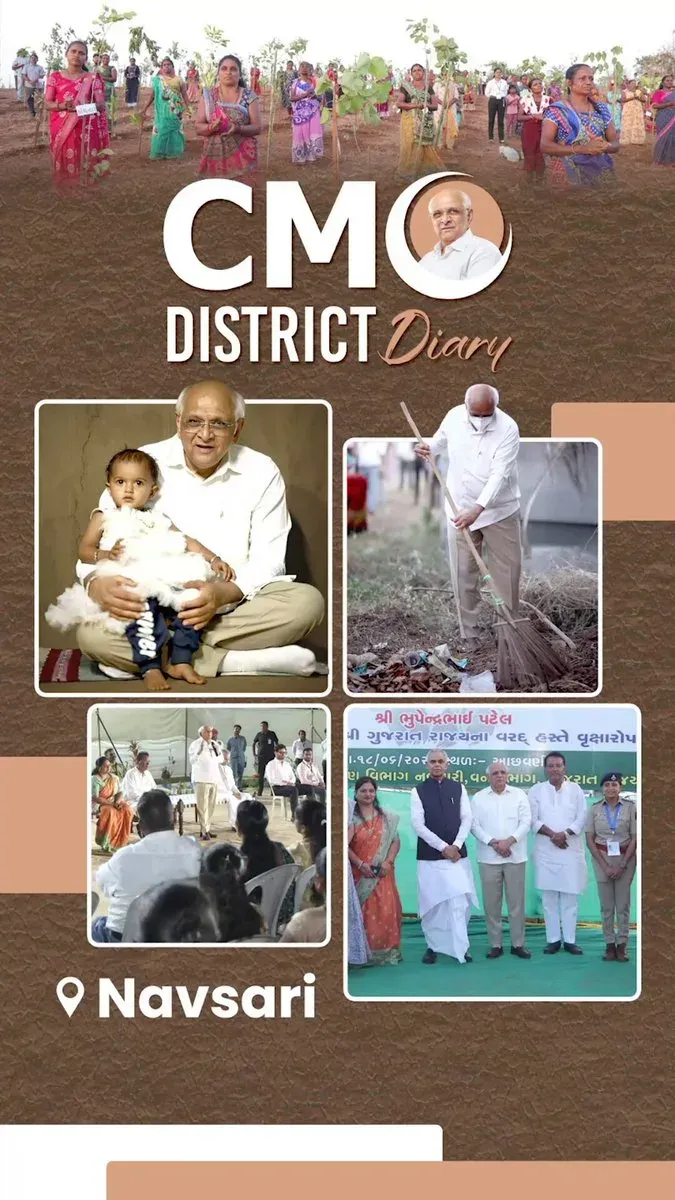 CM Bhupendra Patel Visits Navsari, Joins Tribal Villages in Tree Planting and Night Sabha