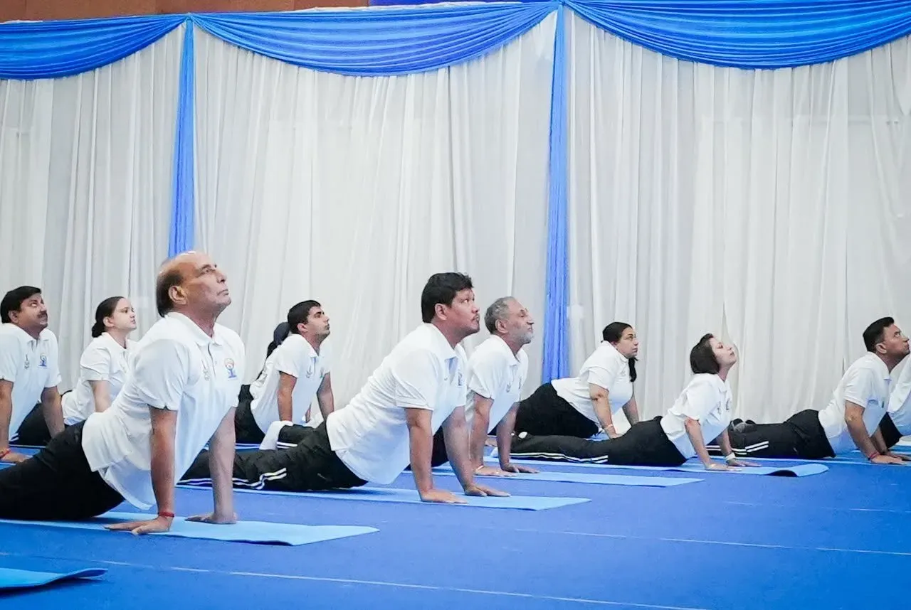CM Conrad Sangma joins Rajnath Singh at Yoga Day event in Shillong