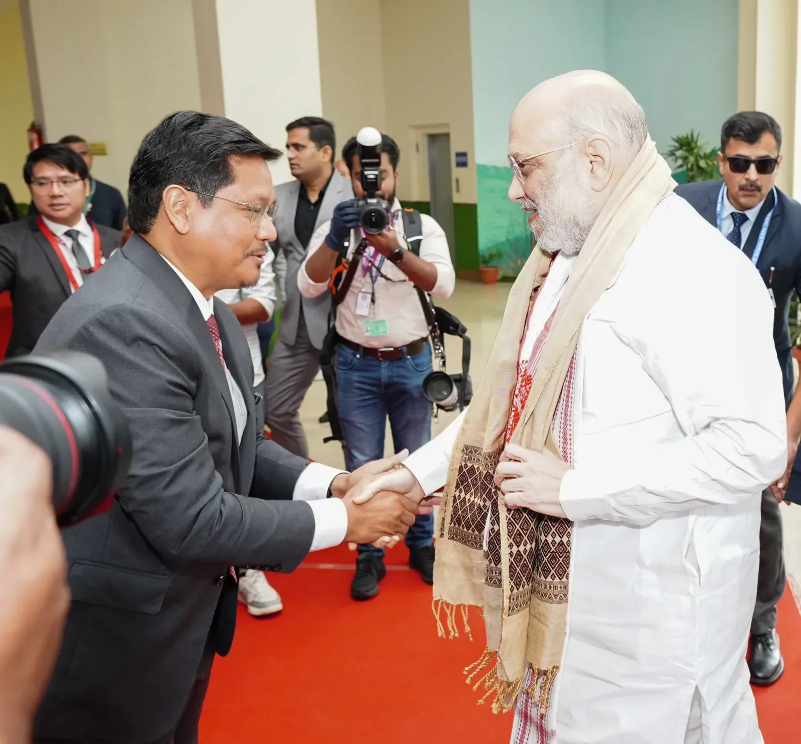 CM Conrad Sangma welcomes Amit Shah to Shillong for 73rd NEC plenary