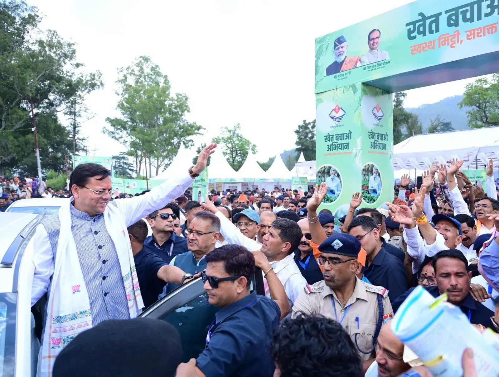 CM Dhami Addresses Farmers at Almora's Khet Bachao Abhiyan
