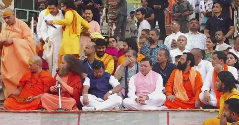 CM Dhami joins BJP national chief at Ganga Aarti in Rishikesh