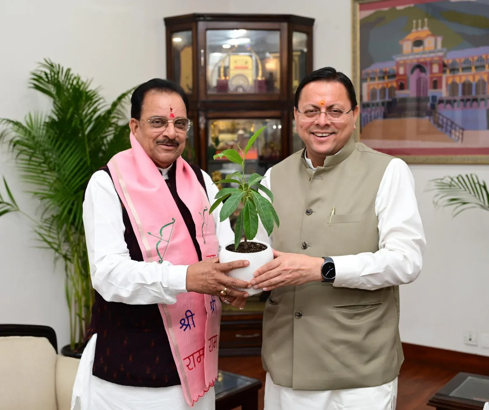 CM Dhami Meets MP Ajay Bhatt at CM Residence in Dehradun