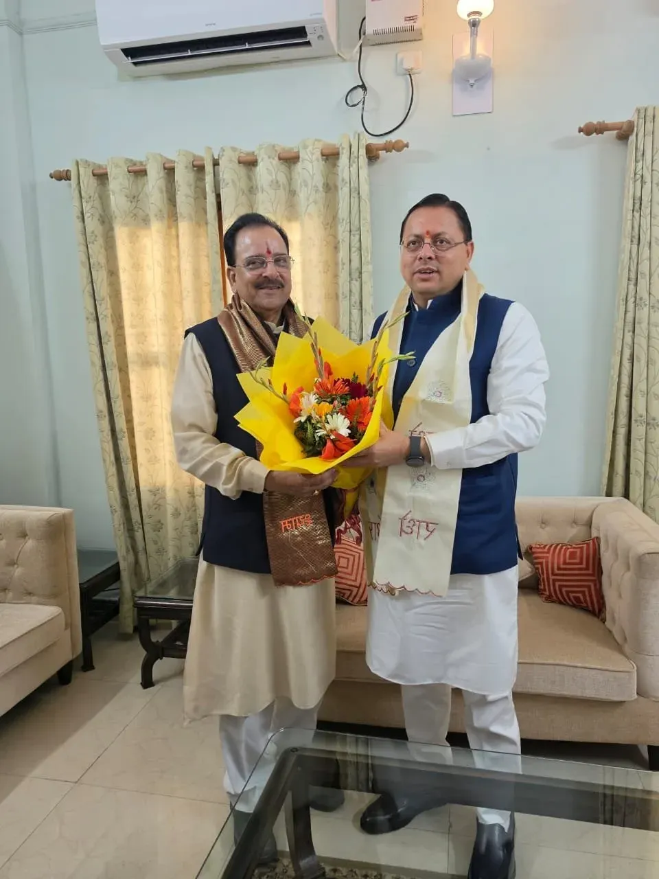 CM Dhami meets MP Ajay Bhatt in Haldwani over development