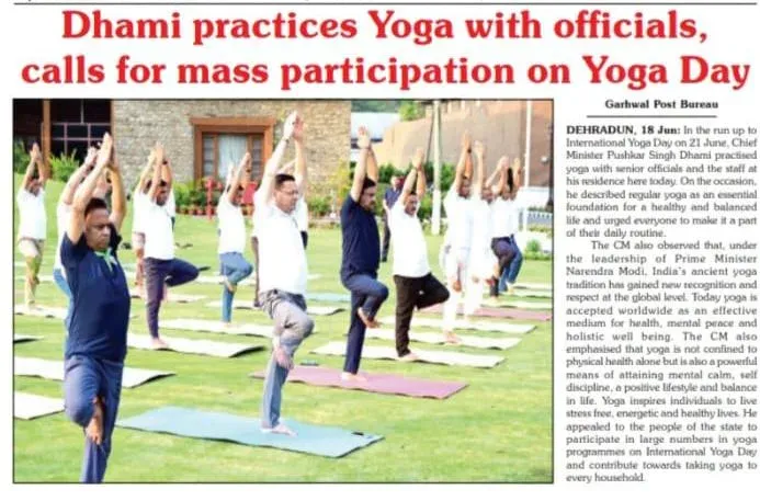 CM Dhami: Regular Yoga Is Key to a Healthy, Balanced Life
