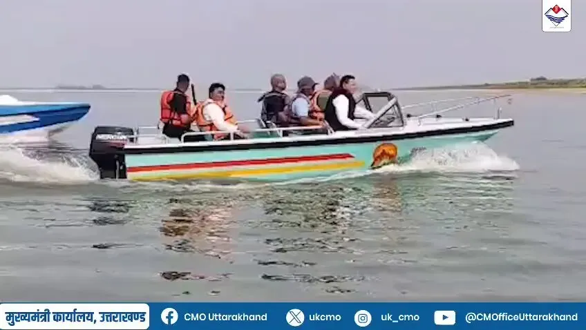 CM Dhami tries water sports during kayaking event prep in Udham Singh Nagar