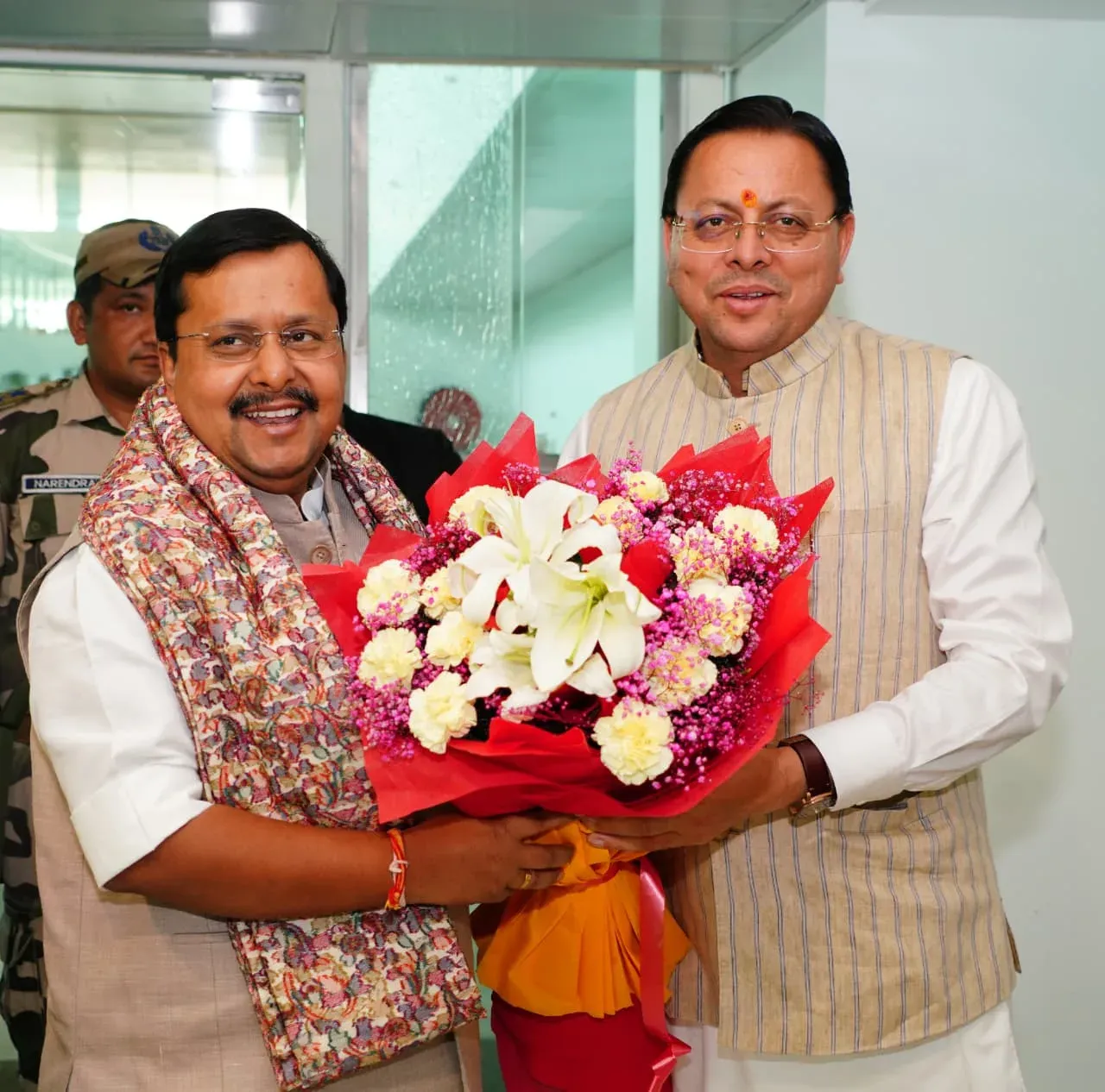 CM Dhami Welcomes BJP National President Nitin Nabin to Uttarakhand