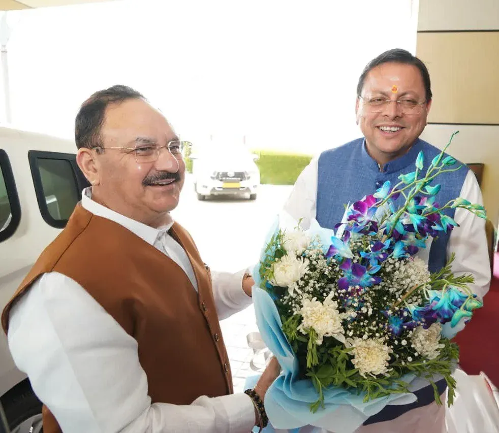 CM Dhami Welcomes Union Health Minister Nadda at Jolly Grant Airport