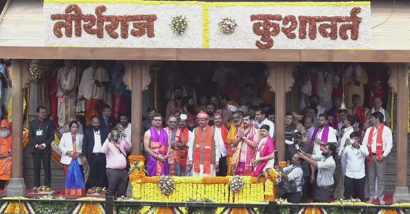 CM Fadnavis consecrates flag at Kushavart Tirth for Nashik Kumbh 2027