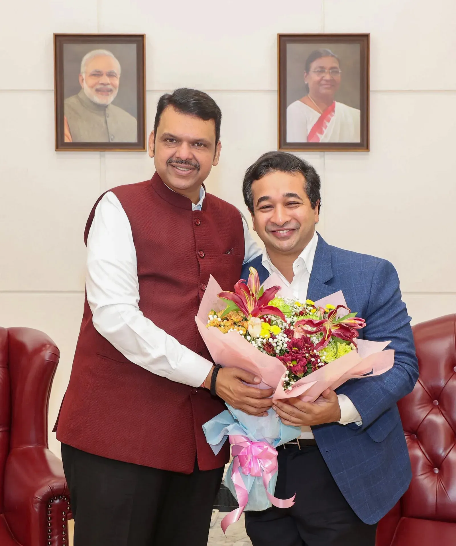 CM Fadnavis Greets Minister Nitesh Rane on Birthday at Varsha