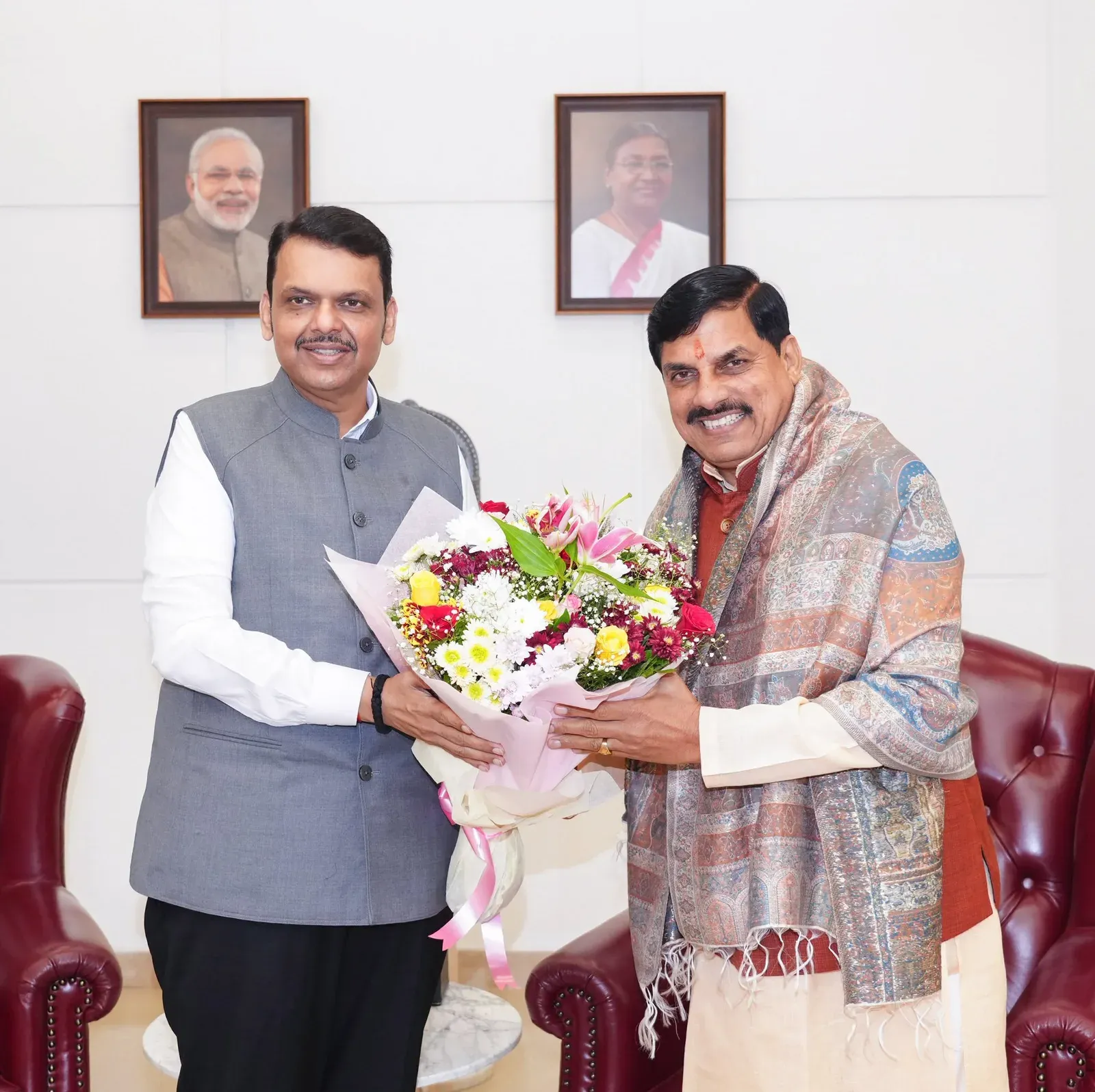 CM Fadnavis Hosts MP's Mohan Yadav at Varsha Bungalow