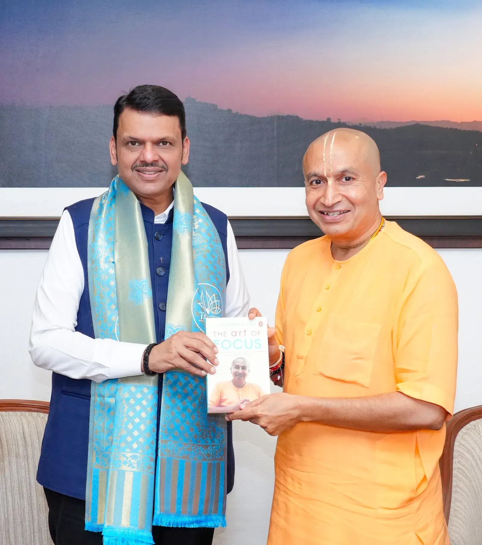 CM Fadnavis Meets ISKCON Leader Gauranga Das at Varsha Bungalow