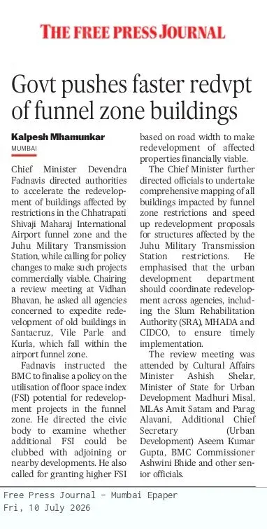 CM Fadnavis Pushes Faster Redevelopment of Mumbai Airport Funnel Zone Buildings