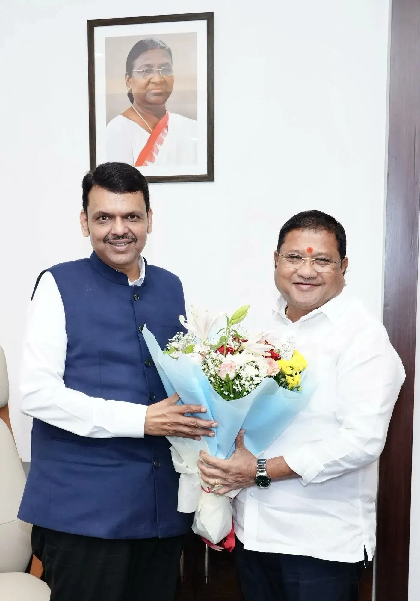 CM Fadnavis Receives MLA Mohan Mate at Varsha Bungalow
